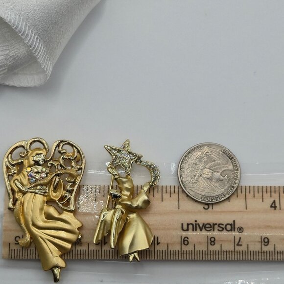Festive Joy Holiday Gold Tone Angels Religious Faith Christian Brooch Pins 2PC - Picture 14 of 15